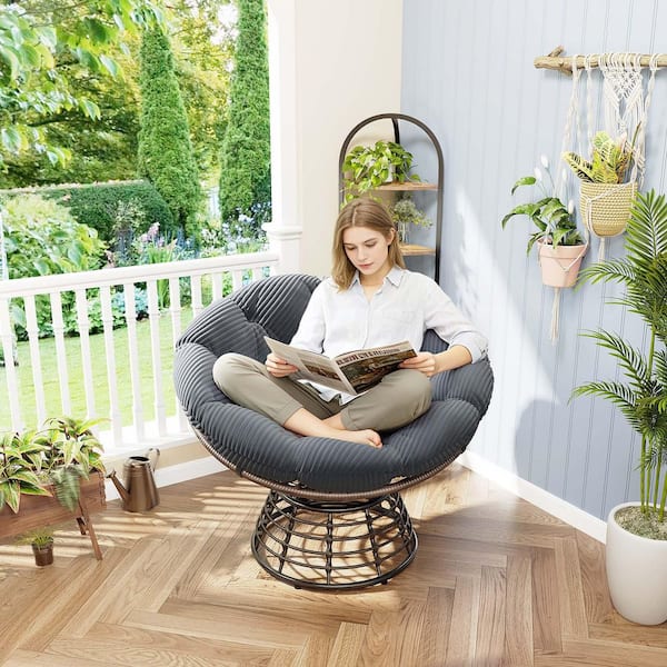 Steel Base 360° Swivel Papasan Chair Outdoor Lounge Chair Swivel