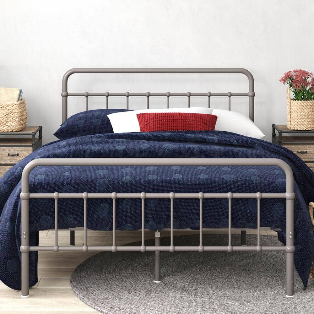 Florence Gray Metal Twin Platform Bed Frame with Spindle Headboard