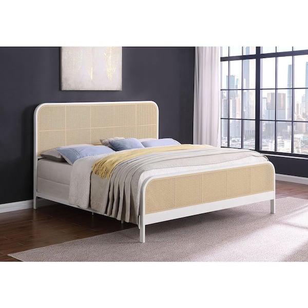 Lanewood White Metal Frame Eastern King Panel Bed with Open Cane Webbing