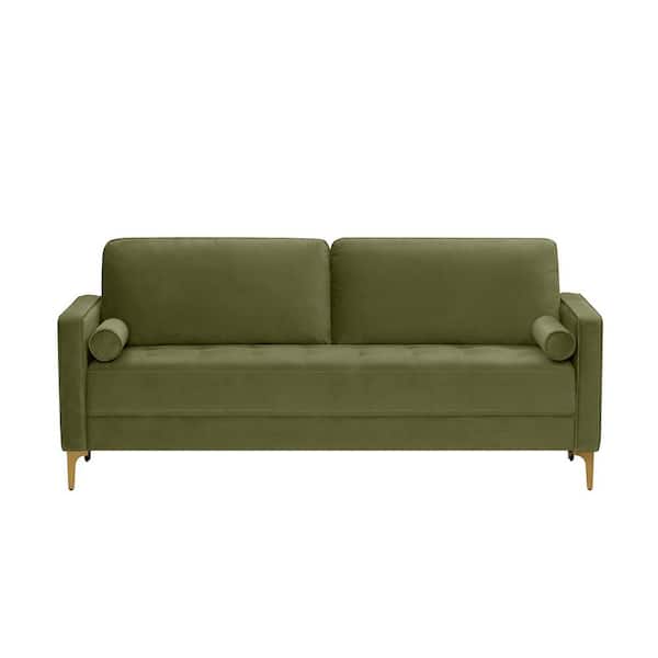 Goodwin 75.6 in. Square Arm Velvet Rectangle Sofa in Olive Green