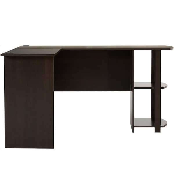 Outopee 52 in. W L-Shaped Brown Wood Computer Desk with 2-layer Bookshelves