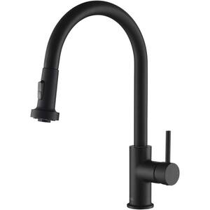 WEWE LED Kitchen Faucet With Pull Down Spring Sprayer – Matte Black, 1-Hole With Cover Plate