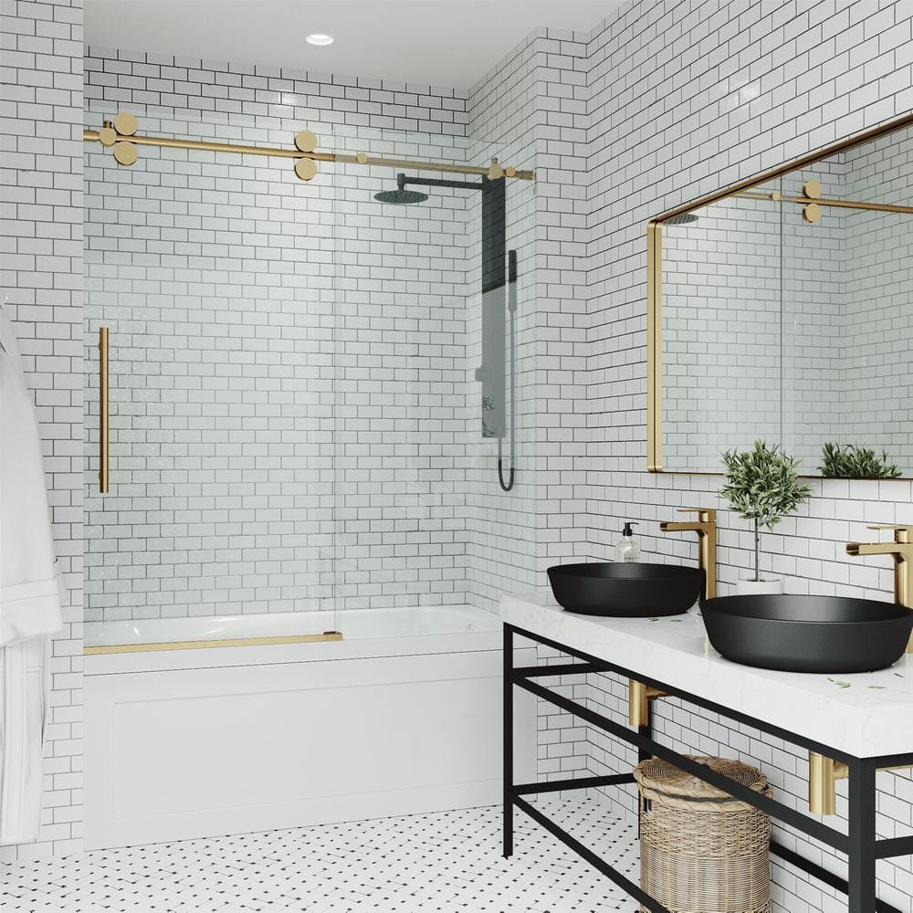 Elan 60" Frameless Tub Door with Matte Gold Finish
