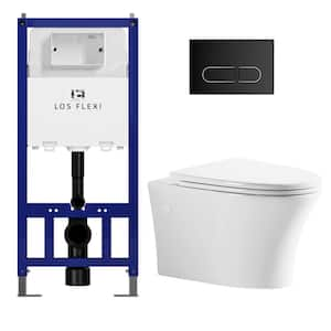 Elongated Wall Hung Toilet Combo Set White - 0.8/1.6GPF Dual Flush, Stable Concealed Tank Carrier System with Push Plate