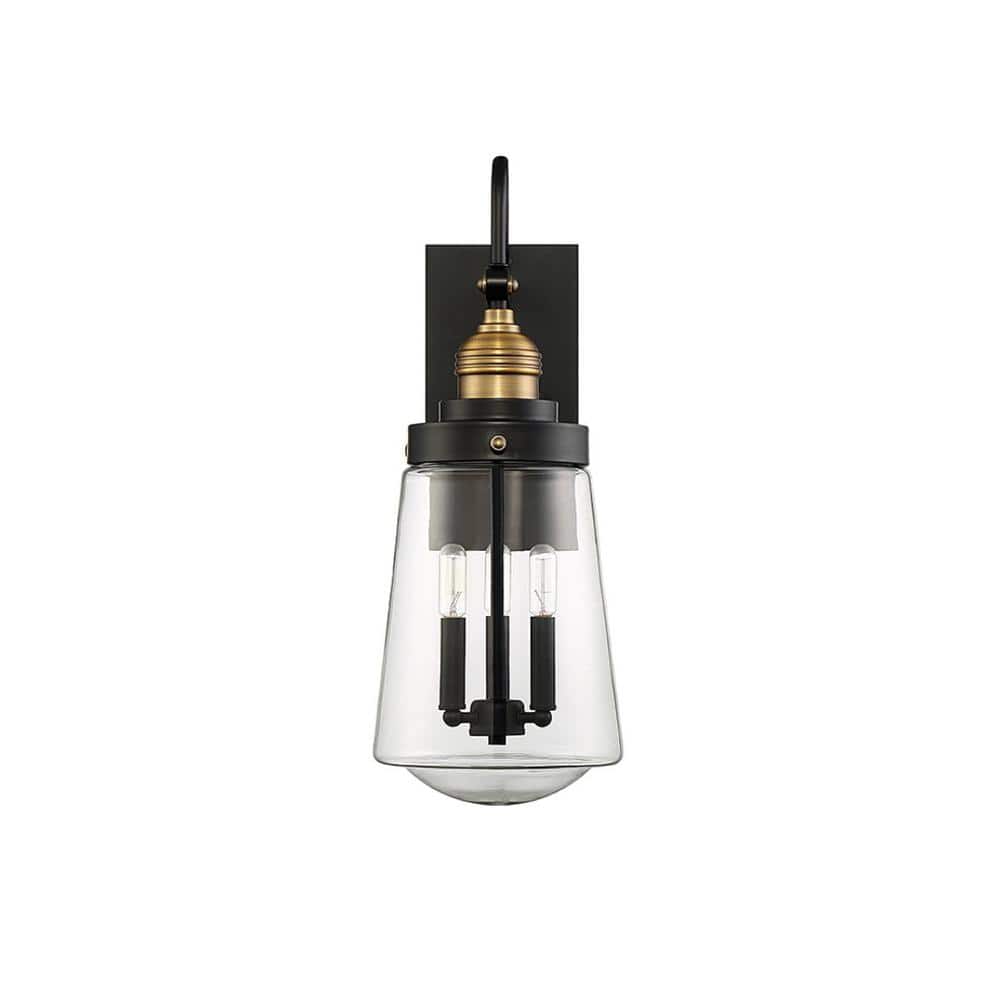 Vintage Black and Brass 3-Light Outdoor Wall Lantern