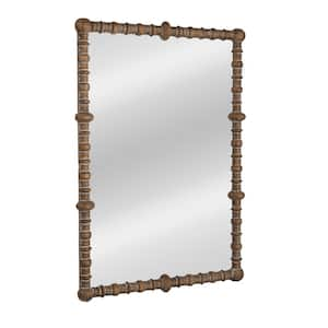 30.8 in. W x 44 in. H Pine Wood Beaded Dowel Distressed Decorative Mirror