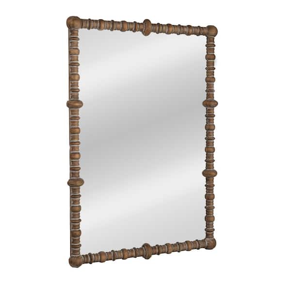30.8 in. W x 44 in. H Pine Wood Beaded Dowel Distressed Decorative Mirror