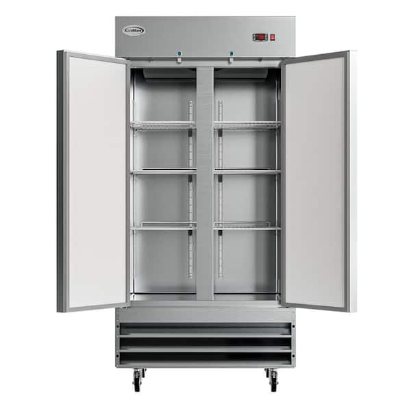Koolmore 48 Stainless Steel 2 Door Worktop Commercial Freezer with 3 1/2 Backsplash - 12 cu.ft, FWT-2D-12C