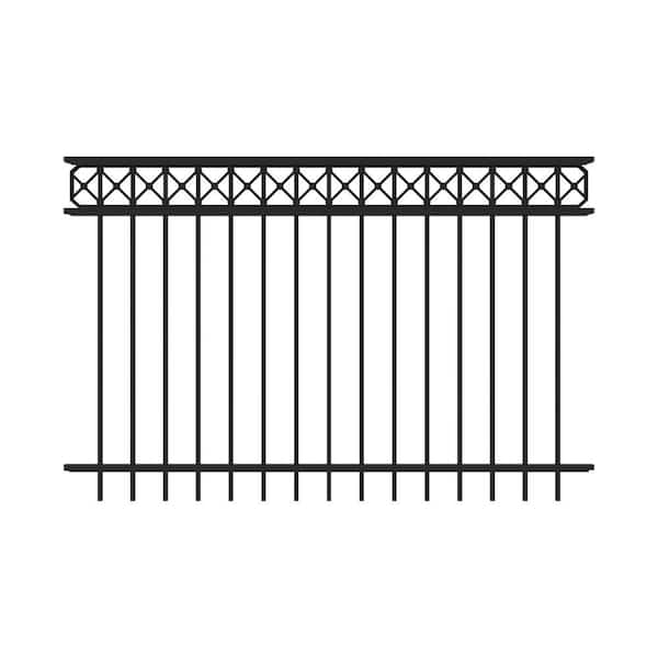 Barrette Outdoor Living Highland 4 ft. x 6 ft. Black Decorative Flat Top Metal Fence Panel
