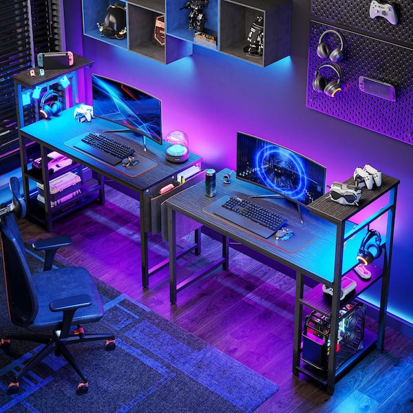 Bestier 44 in. Computer Desk with LED Lights Gaming Desk with 4 Tier  Shelves Black D471Z-BLKG - The Home Depot