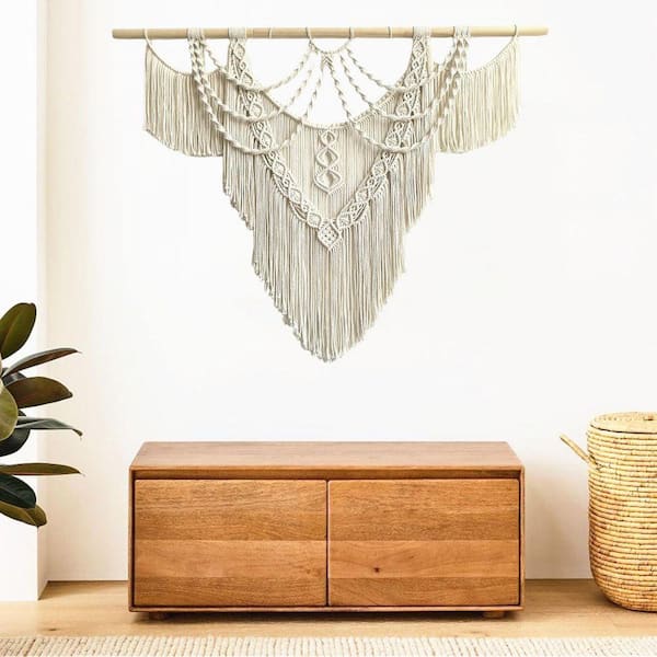 43 in. x 32 in. Beige Chic Boho Macra...