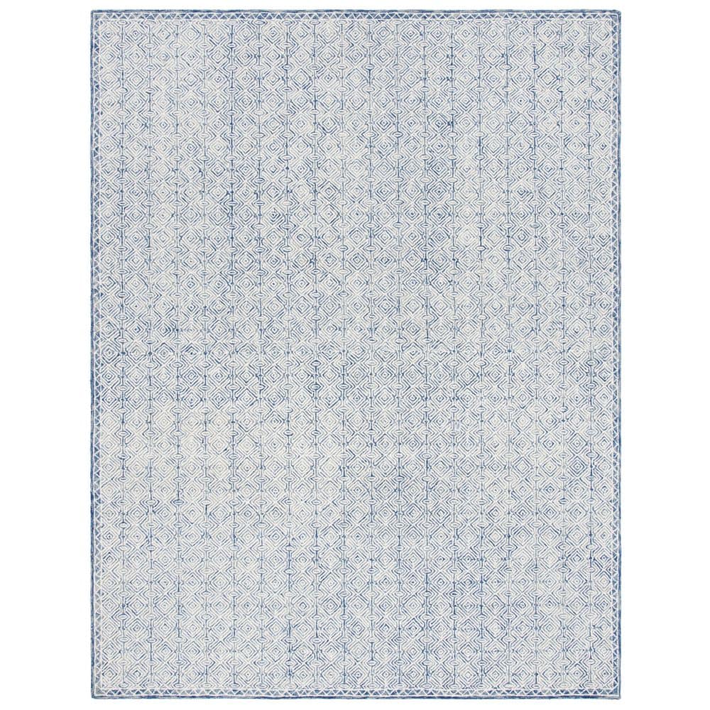 SAFAVIEH Micro-Loop Navy/Ivory 9 ft. x 12 ft. Geometric Striped Area ...