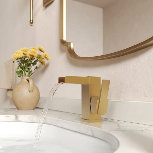 LED Mid Arc 8 in. Widespread Stainless Steel Single Handle Bathroom Faucet 1.8 GPM in Brushed Gold Drain Included