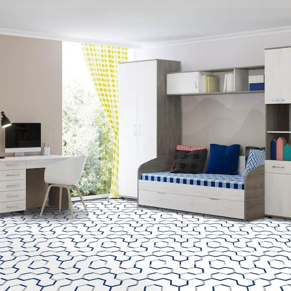 Retro 12 in. W x 12 in. L Geo Puzzle Navy Water Resistant Peel and Stick Vinyl Tile Flooring (20 sq. ft./case)