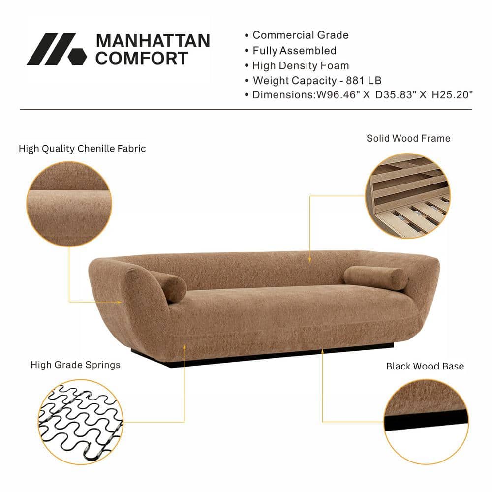 Ulka Light Brown Velvet Sofa with Round Arms and Pine Wood Frame