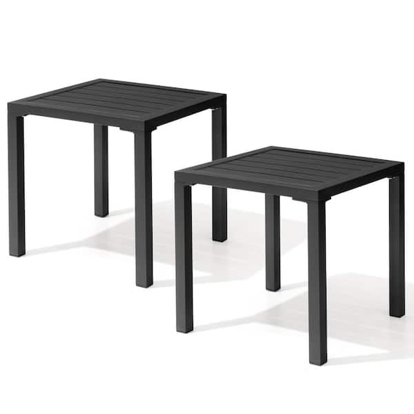 Square Aluminum Outdoor Side Table in Black (Set of 2)