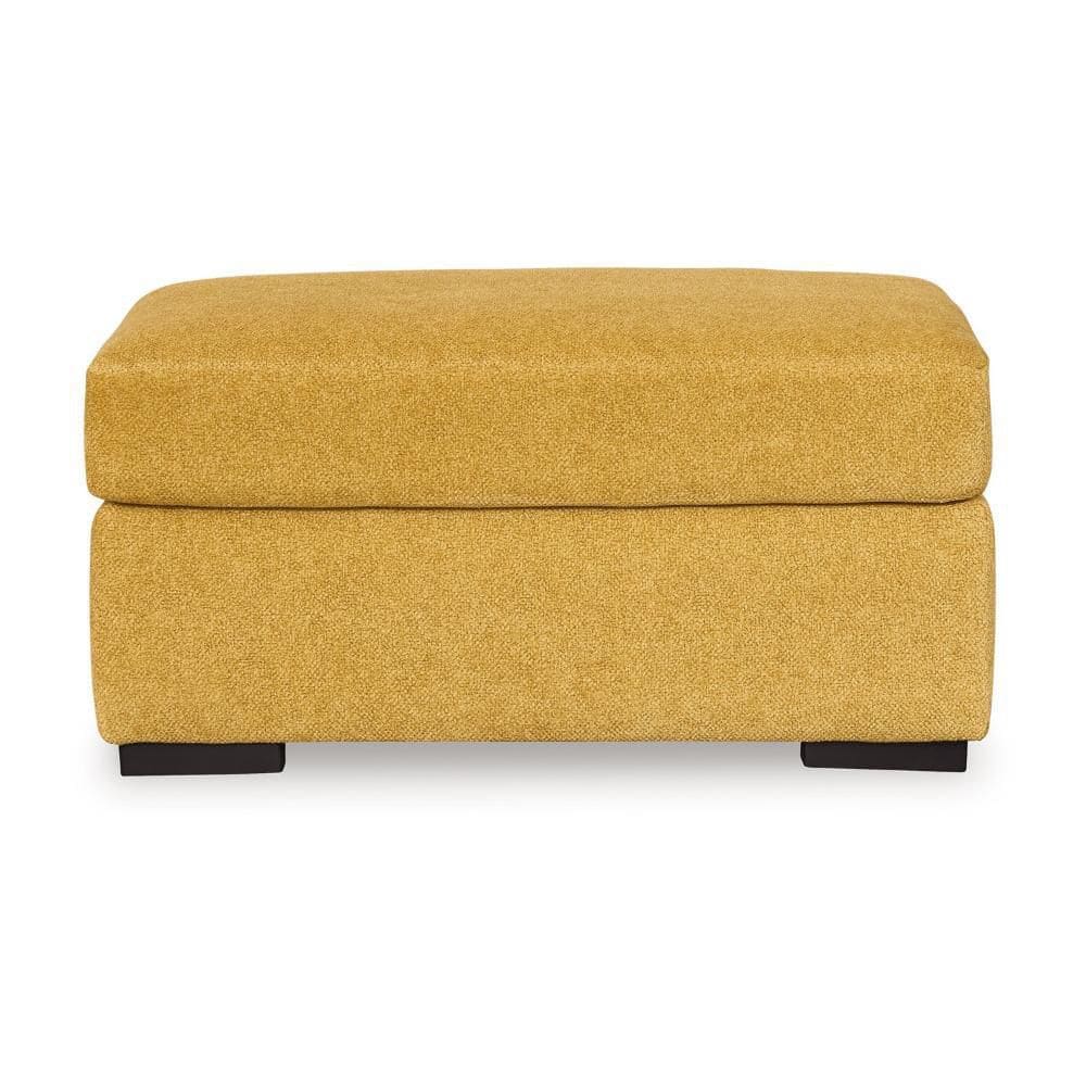 Front view of a sunflower yellow rectangular accent ottoman.