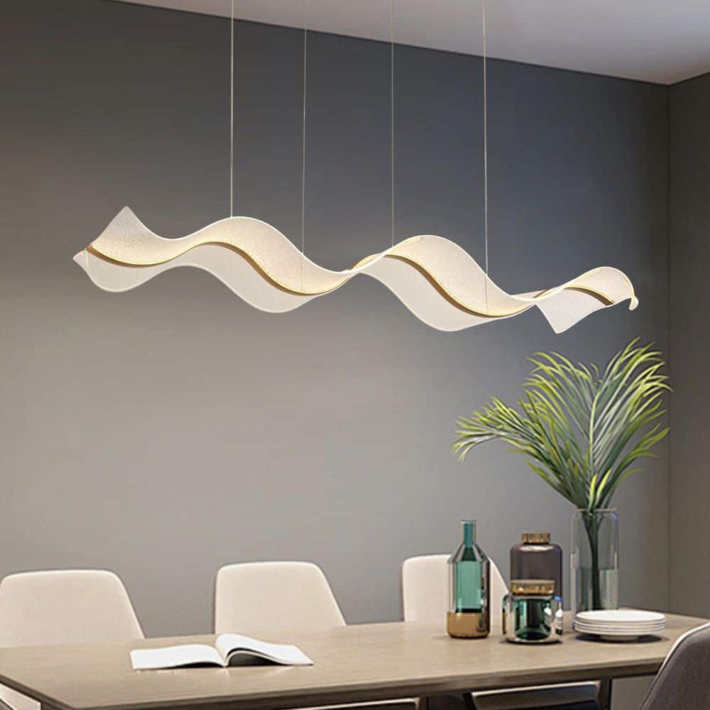47.24 in. Modern 1-Light Gold 40-Watt Wave-Shaped Integrated LED Pendant Li