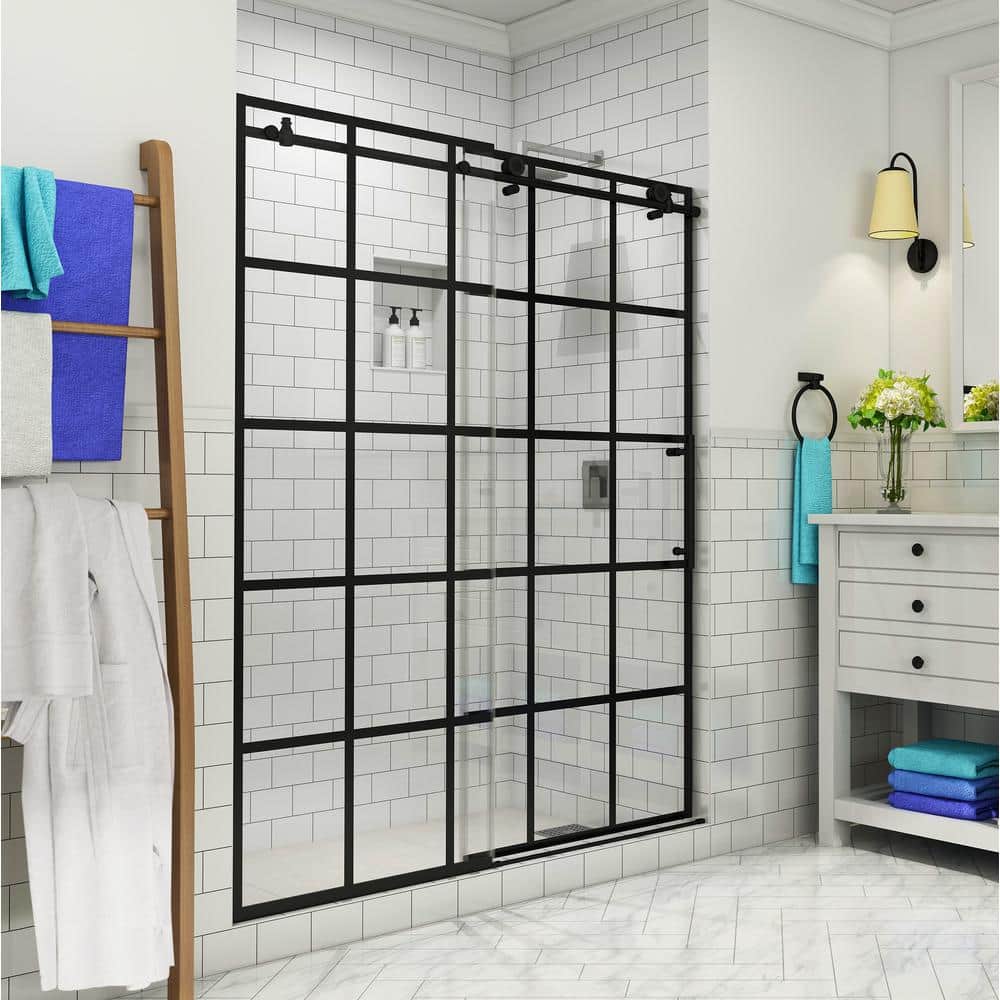 Matte Black Frameless Sliding Shower Door with Clear Glass