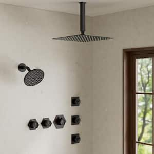 Thermostatic 5-Spray 12 and 6 in. Dual Shower Heads Ceiling Mount Fixed and Handheld Shower Head in Matte Black