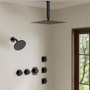Thermostatic 5-Spray 12 and 6 in. Dual Shower Heads Ceiling Mount Fixed and Handheld Shower Head in Matte Black