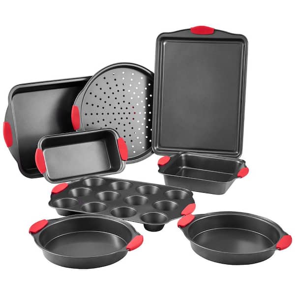 SVOPES 8-Piece Bakeware Set, Black Nonstick Carbon Steel Oven Bakeware, Stackable Kitchen Trays for Cake, Bread Baking