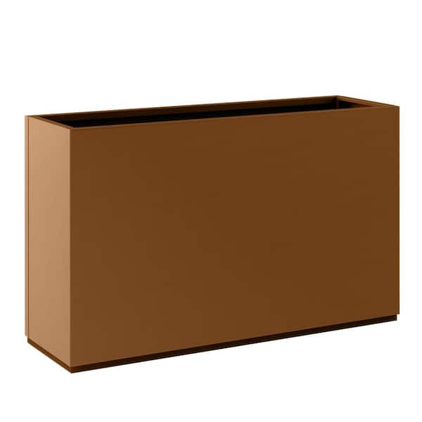 Tall Metal Planter Box-Brown Rectangle Outdoor Plant Pot with Removable Shelf (30 in. L x 12 in. W x 24 in. H)