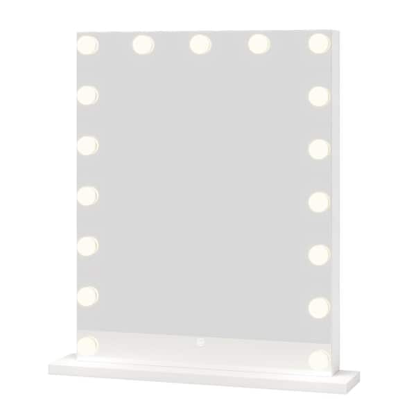 BYBLIGHT Helotes 1-Piece White Makeup Vanity Set, Vanity Mirror with 17 Dimmable LED Lights, 3 Colors Modes