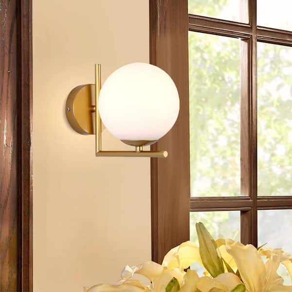 7.87 in. 1-Light Gold Modern Bathroom Vanity Wall Sconce with Globe Frosted Glass Shade