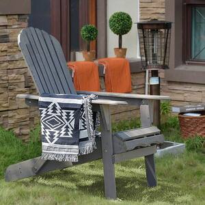 Gray Outdoor Wooden Lounge Patio Folding Adirondack Chair (Set of 2)