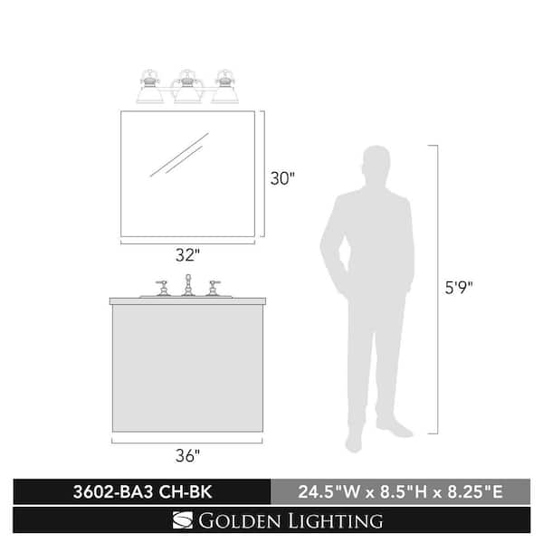 Duncan 3-Light Chrome Bath Light with Black Shade