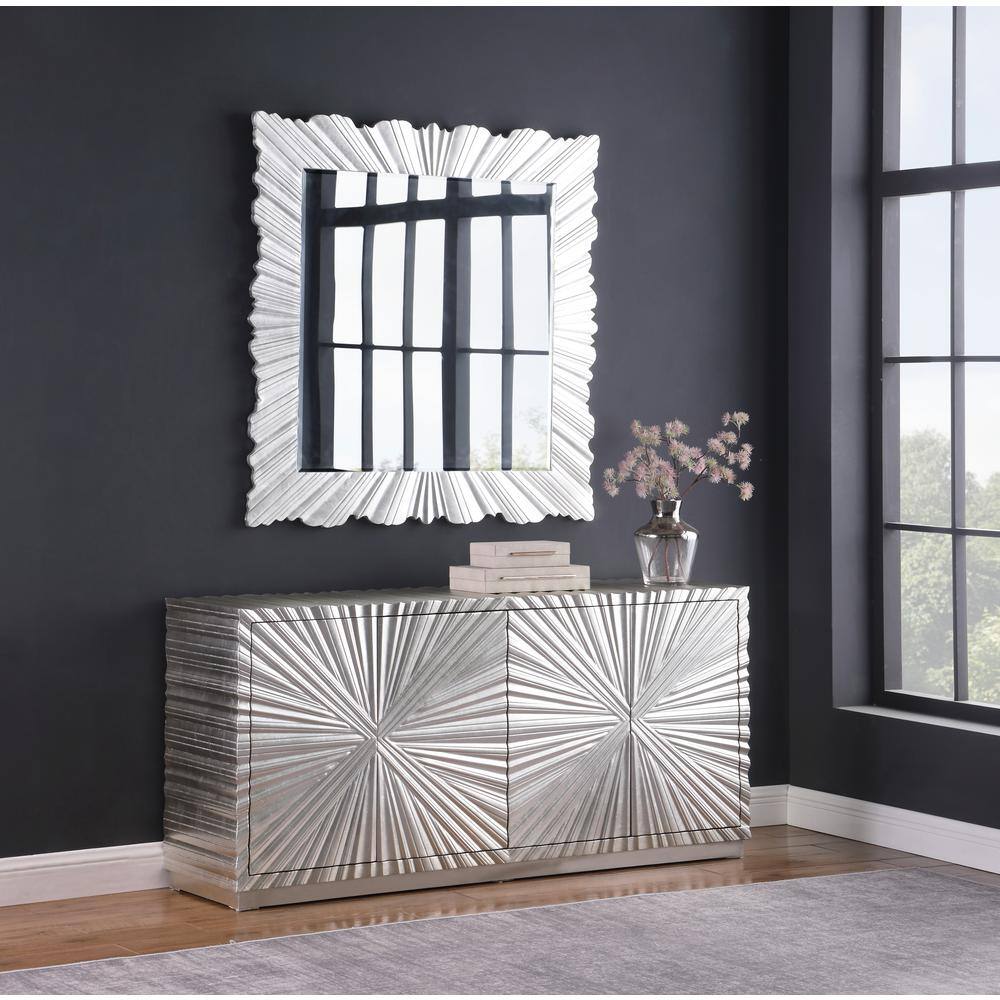 Lacy Metallic Silver Sheen 66" Sideboard with Storage