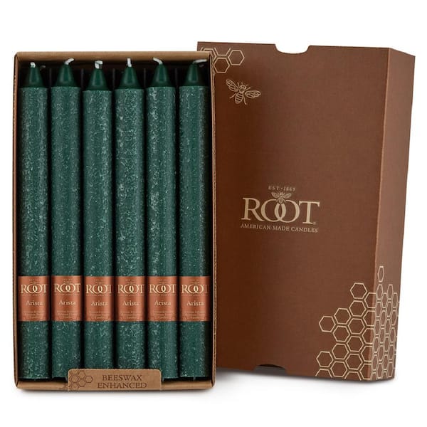 ROOT CANDLES 9 in. Timberline Arista Dark Green Dinner Candle (Box of 12)
