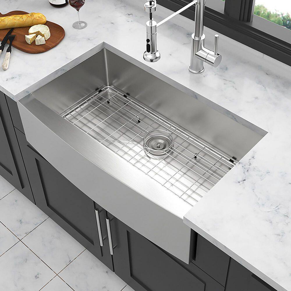 36 in. Farmhouse Single Bowl 16-Gauge Brushed Nickel Stainless Steel Kitche