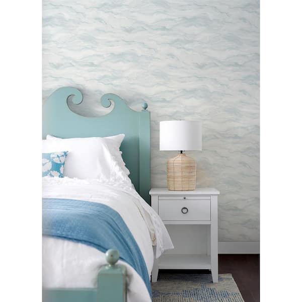 Cirrus Blue Wave Fabric Pre-Pasted Matte Strippable Wallpaper
