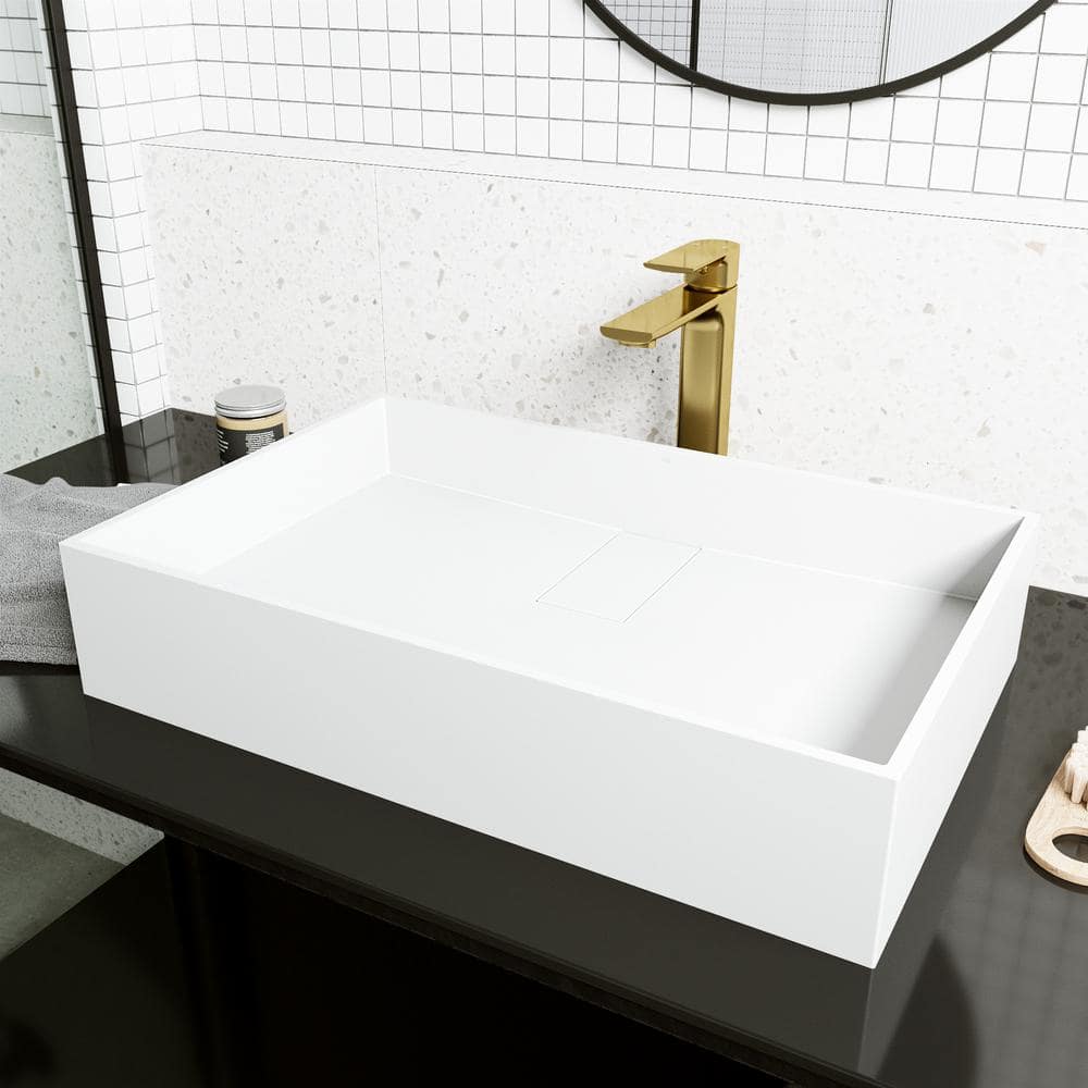 VIGO Bryant Modern White Matte Stone 23 in. L x 15 in. W x 5 in. H Rectangular Vessel Bathroom Sink