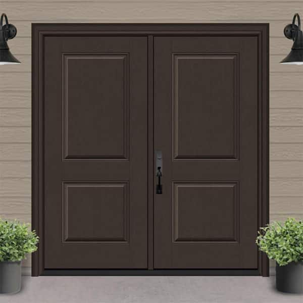 Regency 72 in. x 80 in. 2P Squaretop RHIS Hickory Stain Fiberglass Double Prehung Front Door with 6-9/16 Jamb