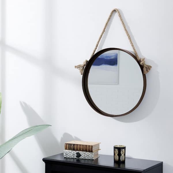 DANYA B Medium Round Brown Contemporary Mirror (30 in. H x 18.75 in. W)