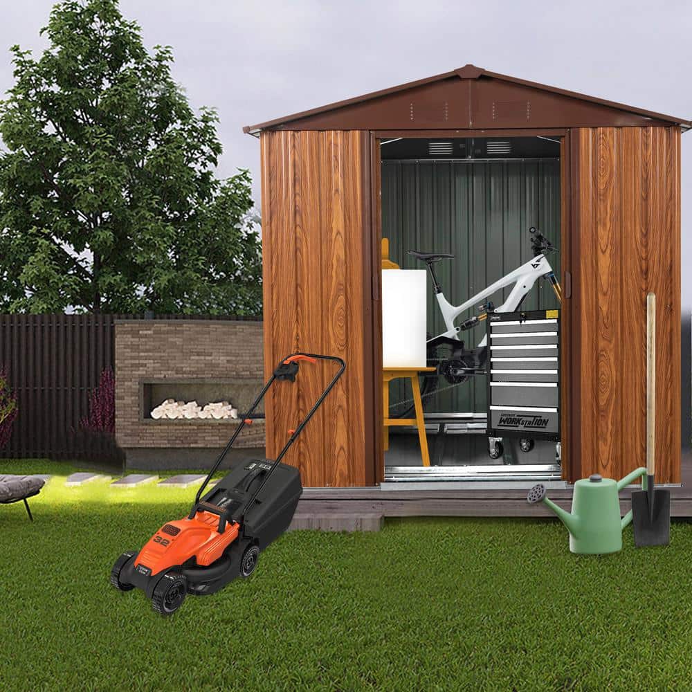 6 x 6FT Brown Aluminum Sliding Door Outdoor Storage Shed