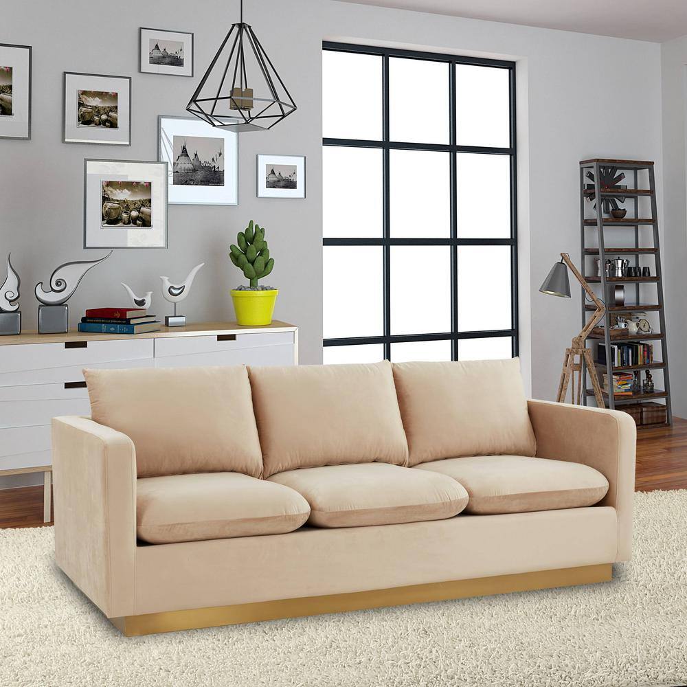Beige Tufted Velvet Lawson Sofa with Removable Cushions