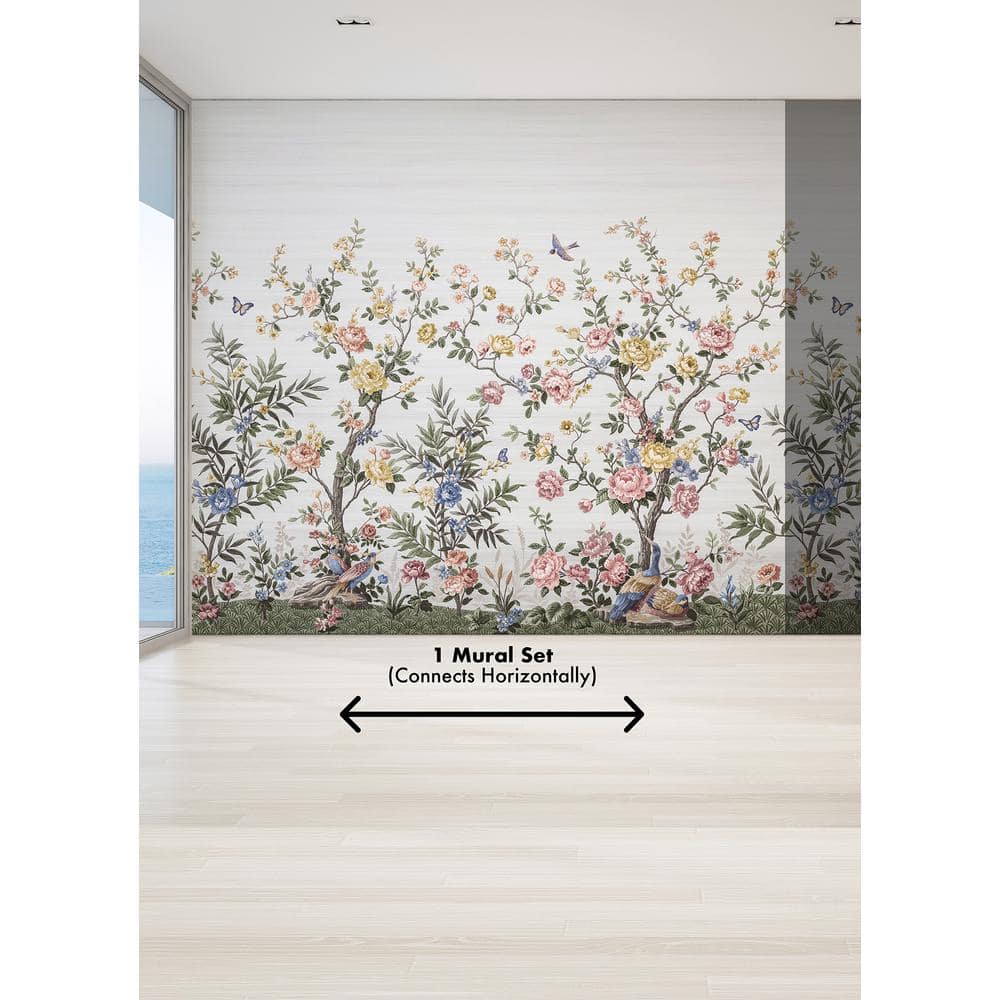 Spring Chinoiserie Soft White Floral Wall Mural