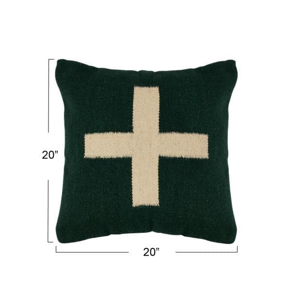 Green and Cream Cotton Wool Square Throw Pillow