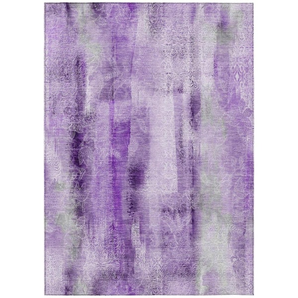 Purple 5 ft. x 8 ft. Woven Border Polyester Rectangle Indoor/Outdoor Area Rug