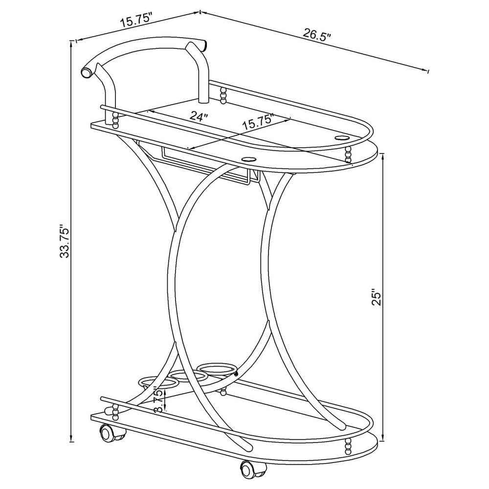 Chrome and White Glass Contemporary Serving Cart with Stemware Rack