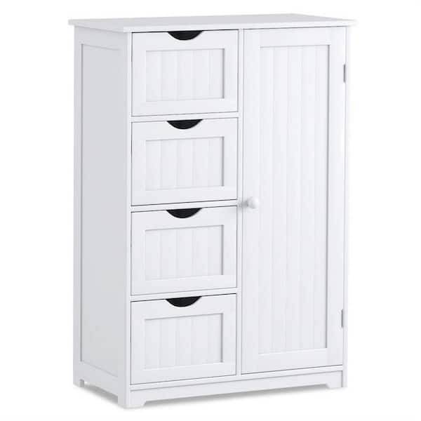 Dracelo 22 in. W x 12 in. D x 32 in. H White Bathroom Linen Cabinet Floor Storage Cabinet with Four Drawers and Shelf