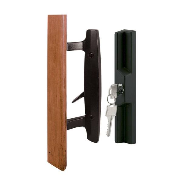 Prime-Line Black Die Cast Keyed Sliding Door Handle Set with Wood Handle