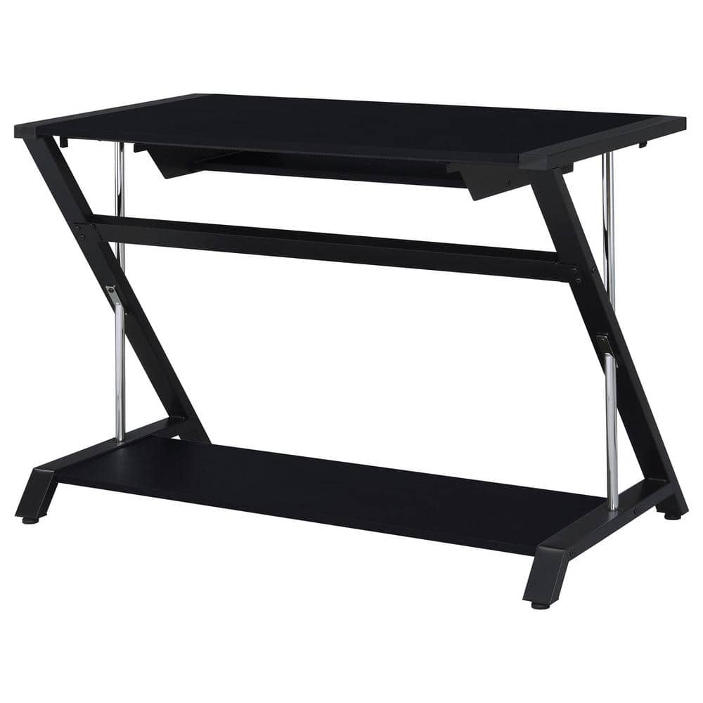 Black Wood Home Office Desk with Keyboard Tray and Shelf