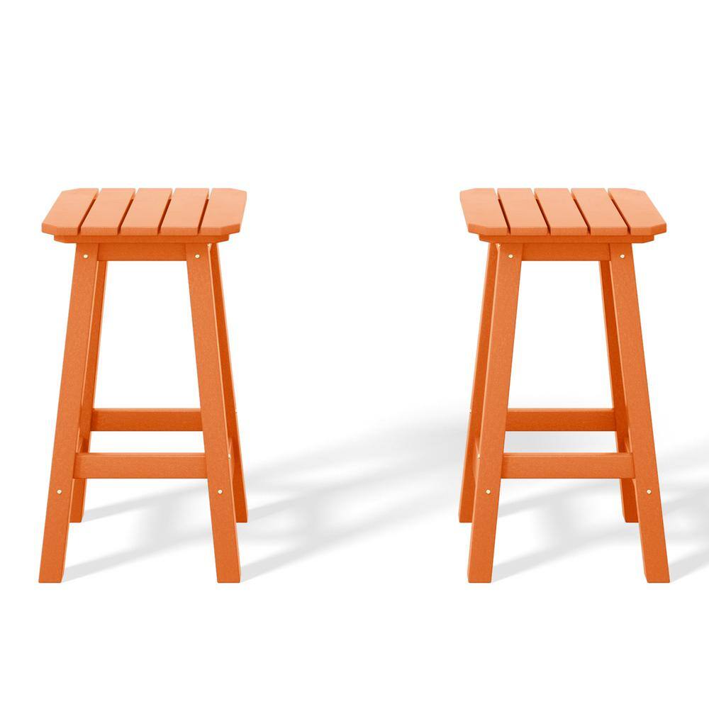 Laguna 24 in. Set of 2 HDPE Plastic All Weather Square Seat Backless Counter Height Outdoor Bar Stool in Orange price history on PriceWatchPro