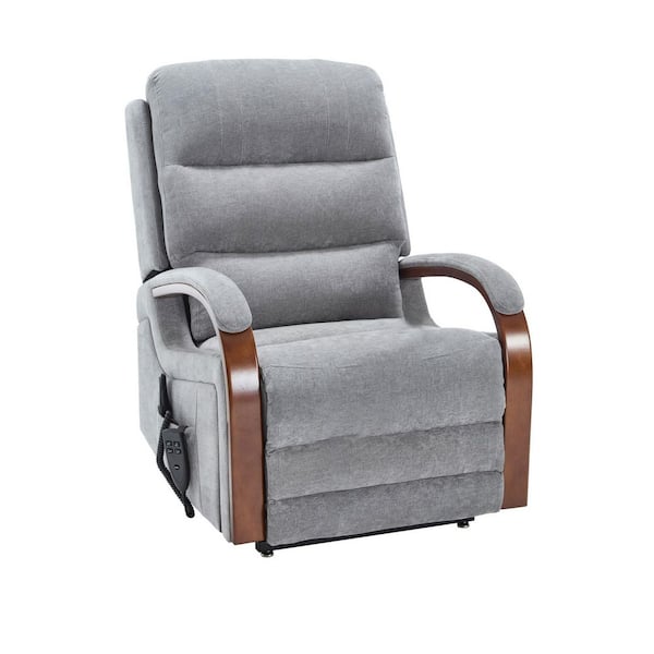 Metal Power Chenille Lift Outdoor Recliner with Gray Cushion, Heat Massage, Heavy Duty Motion Mechanism