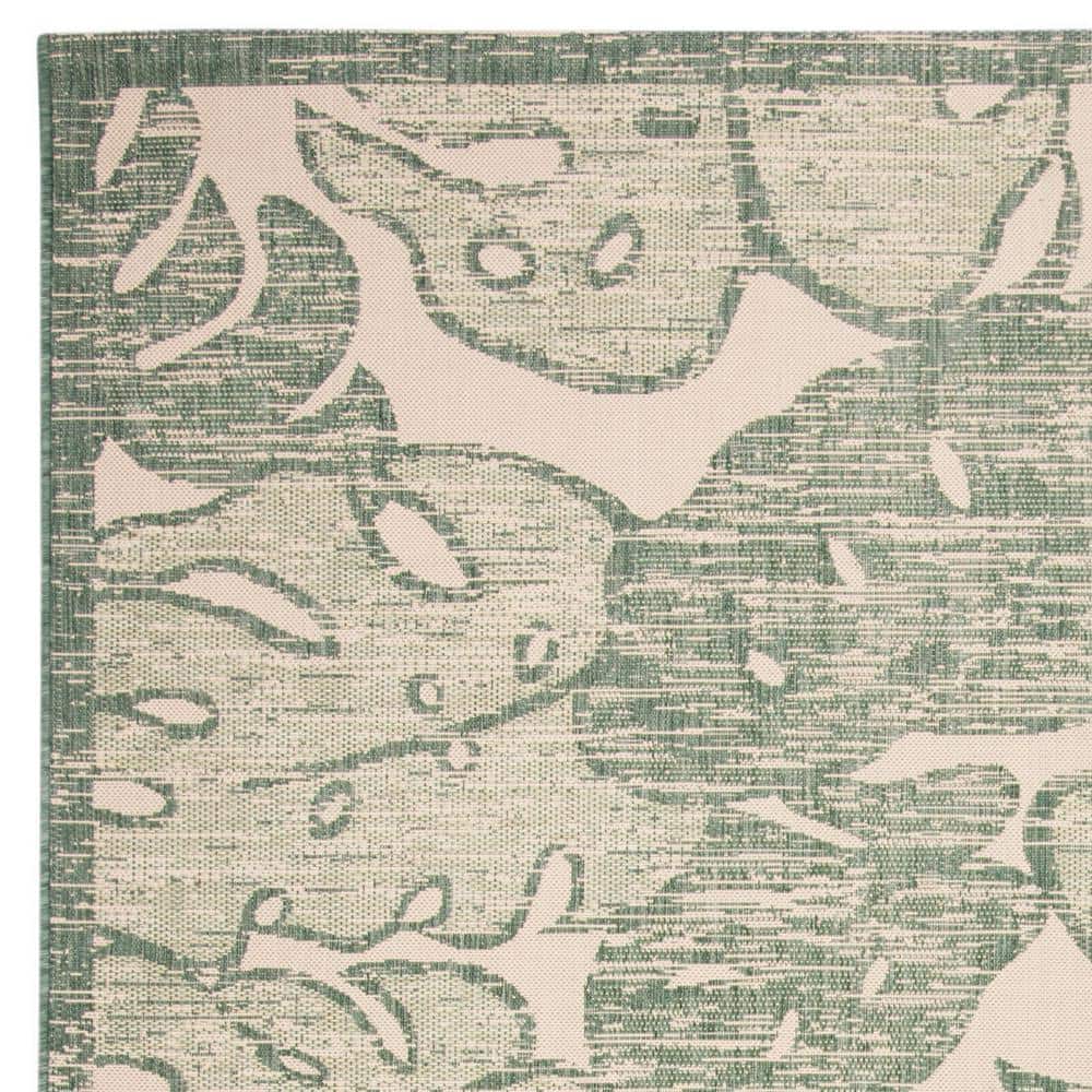 Beige and Green Leaf Pattern Indoor/Outdoor Area Rug